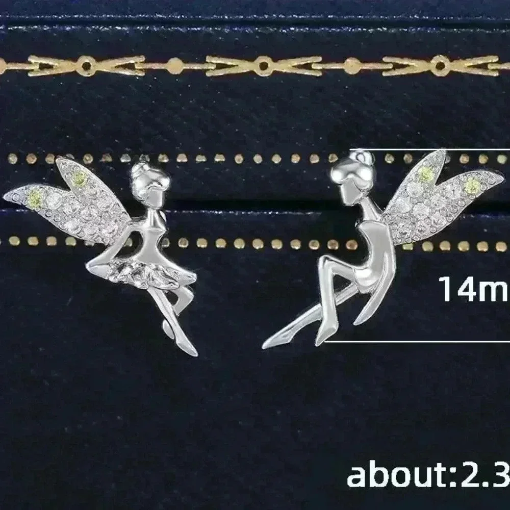 🎁 Dainty White CZ Sweet Wing Fairies Stud Earrings for Women, GPMB1441